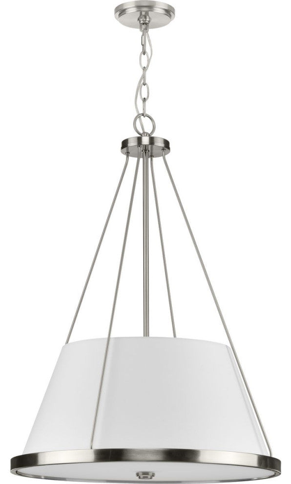Saffert Collection Three-Light Brushed Nickel White Linen Shade Pendant Light