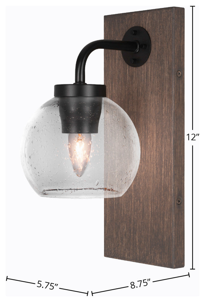 Oxbridge Wall Sconce, MatteBlack & Painted Distressed Metal, 5.75" Clear Bubble
