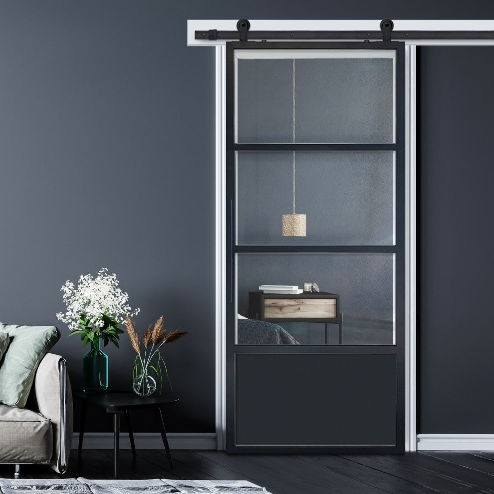 Modern French 3 Lite Clear Barn Door, 42"x84"