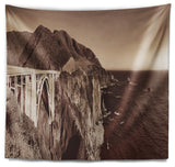 Bixby Bridge View Panorama Landscape Wall Tapestry, 80"x68"