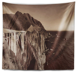 Bixby Bridge View Panorama Landscape Wall Tapestry, 80"x68"