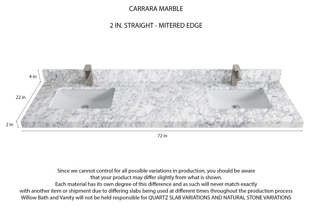 Parker 72 Double Sink Bath Vanity in White 2" Carrara Marble
