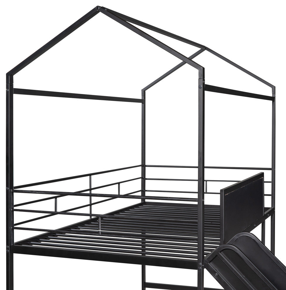 Gewnee Metal Twin House Bed Loft Bed With Slide and Ladder