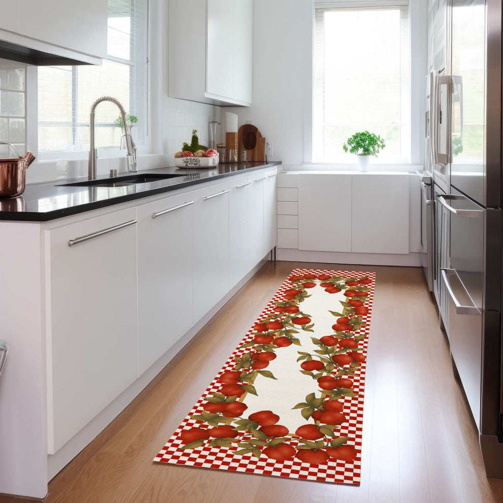 Indoor/Outdoor Kendall KE9 Red Machine Washable 2'3" x 7'6" Runner Rug