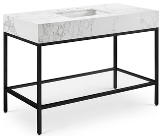 Marmo Bathroom Vanity, White, 48" Wide, Matte Black Finish