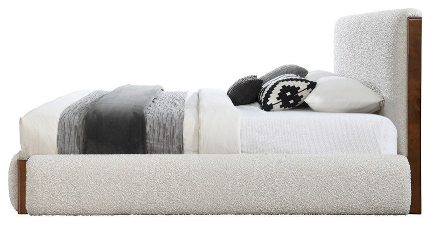 Acme Sandro Queen Bed White Boucle/Walnut Finish