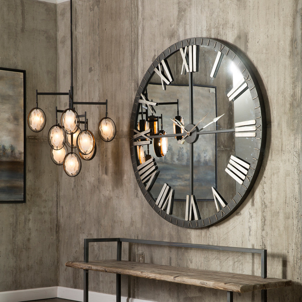 Mid Century Modern Glass Ovals Chandelier, 9 Light Bronze Gold White Abstract