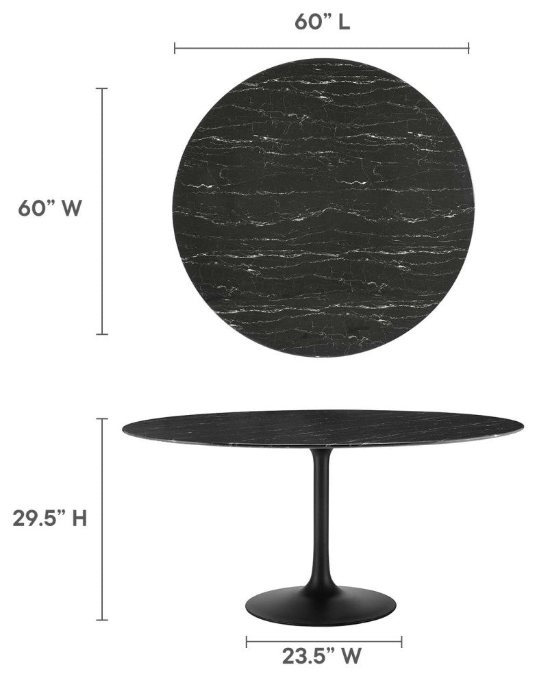 Modway Lippa 60" Artificial Marble Dining Table, Black Black