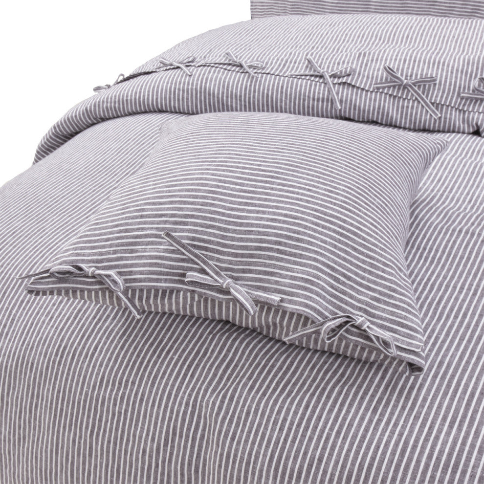 Grant 5-Piece Striped Linen Duvet Set, Charcoal, King