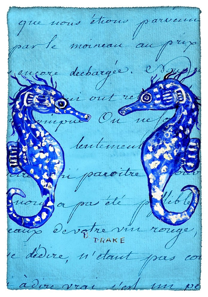 Blue Sea Horses Kitchen Towel - Two Sets of Two (4 Total)