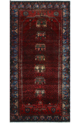 Semi Antique Dailyn Red/Navy Runner, 4'6x8'9