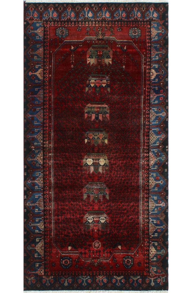 Semi Antique Dailyn Red/Navy Runner, 4'6x8'9