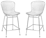 Mid Century Modern Chrome Wire Counter Stool, Set of 2, White