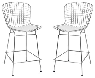 Mid Century Modern Chrome Wire Counter Stool, Set of 2, White