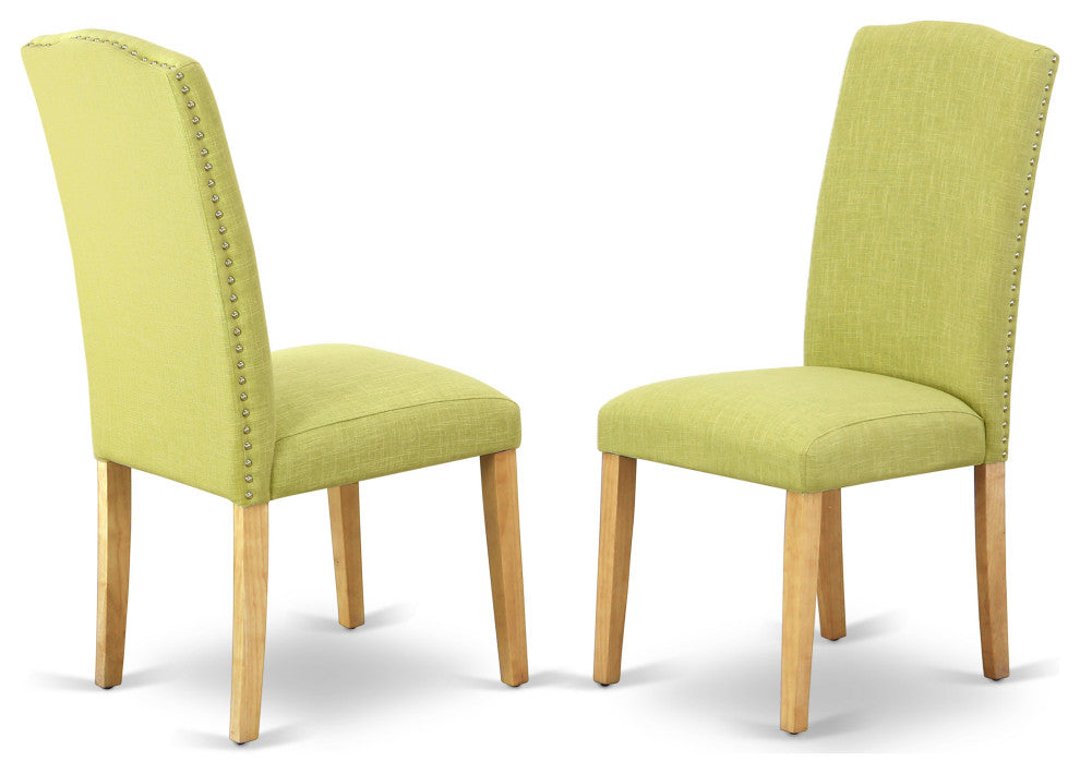 5Pc Square 36" Table And Four Parson Chair, Oak Leg And Linen Fabric Limelight