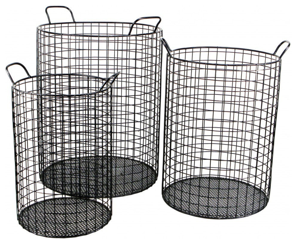 Set of Three Metal Wire Storage Baskets