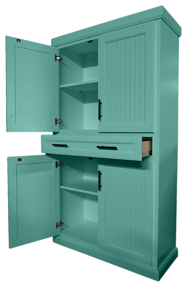 Extra Wide Coastal Kitchen Pantry Cabinet, Aqua Fiesta