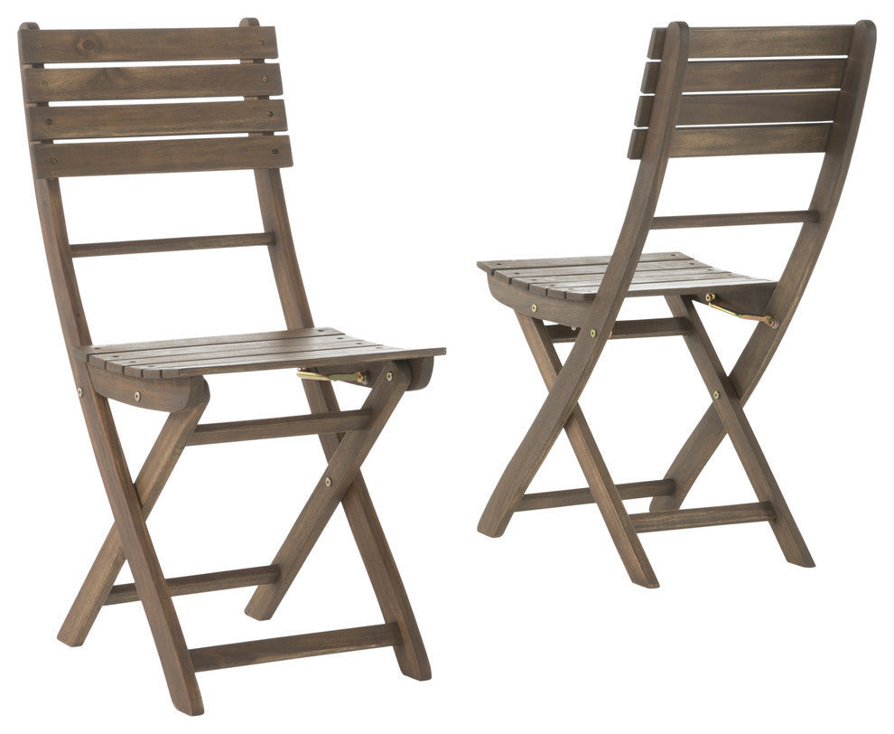 GDF Studio Vicaro Outdoor Gray Acacia Wood Foldable Dining Chairs, Set of 2