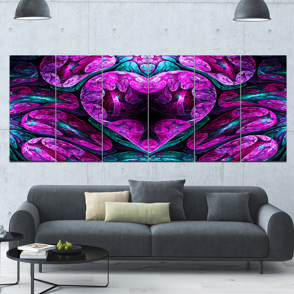 Purple Cold Mystical Heart, Floral Canvas Art Print, 70"x28", 6 Panels
