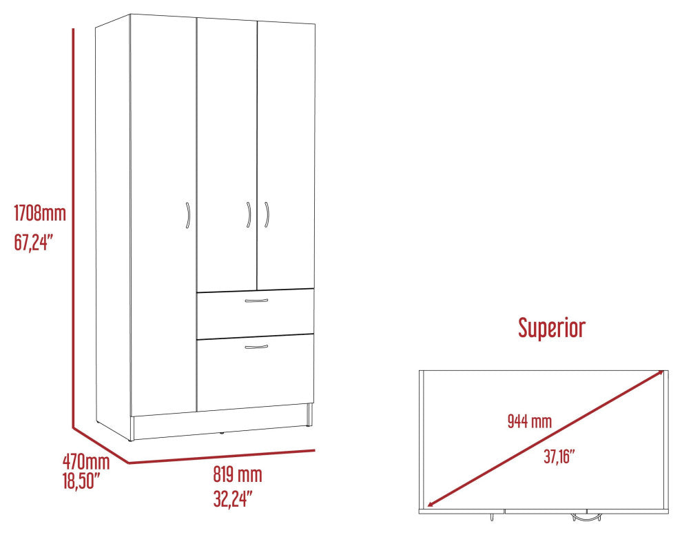 DEPOT E-SHOP Lubec 3 Piece Bedroom Set, Armoire and 2 Nightstands
