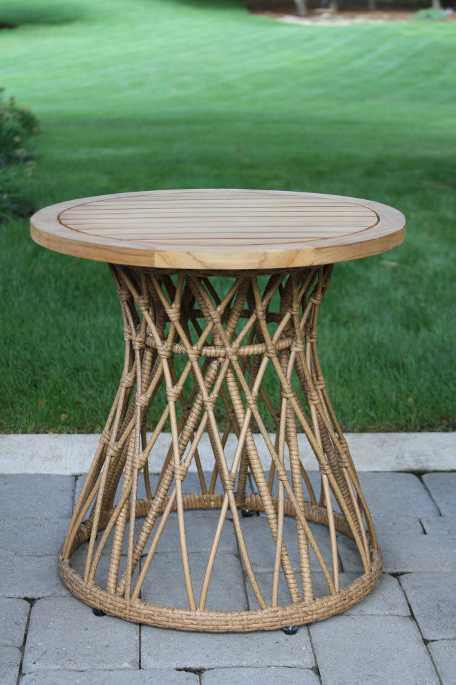 Bohemian Teak and Wicker Accent Table