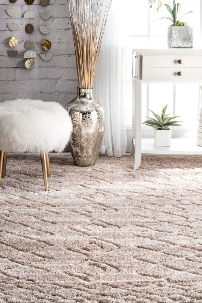 Nuloom Carved Moroccan Diamonds Area Rug, Light Beige 4'x6'