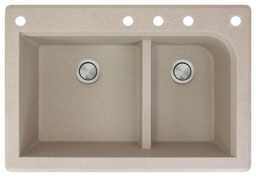 Radius 33" silQ Granite Double Bowl Kitchen Sink with 5 Holes in Cafe Latte