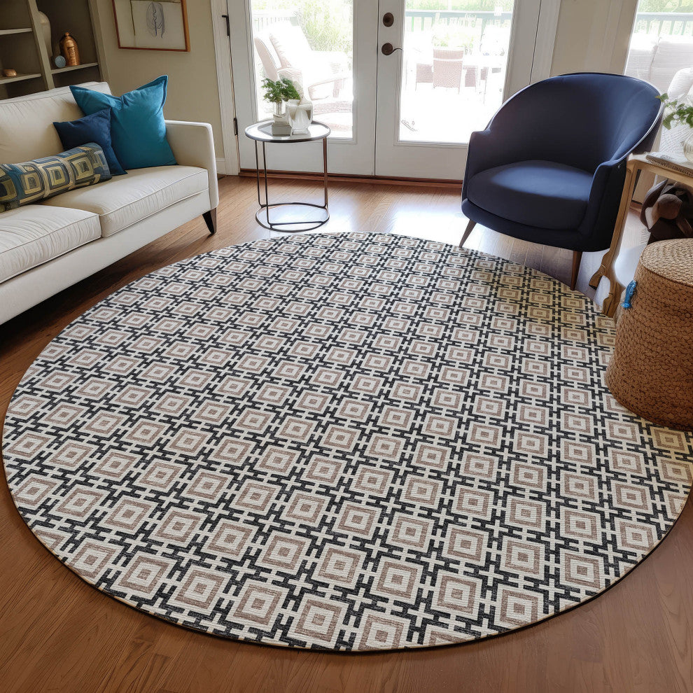 Indoor/Outdoor Marlo MO1 Black Machine Washable 8' x 8' Rug