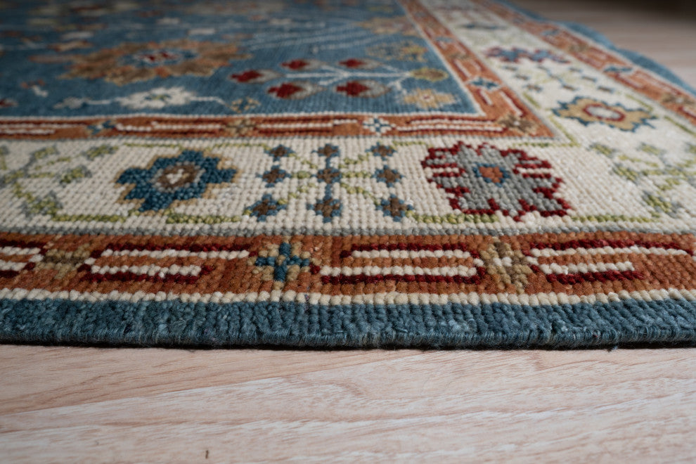 Hand-Knotted Wool Blue/Ivory Traditional All Over Traditional Knot Rug, 10'x14'