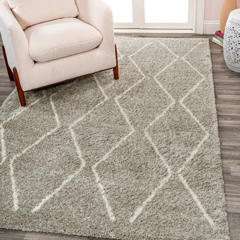 Catala Moroccan Diamond Shag Rug, Gray/Ivory, 8 Ft. X 10 Ft.