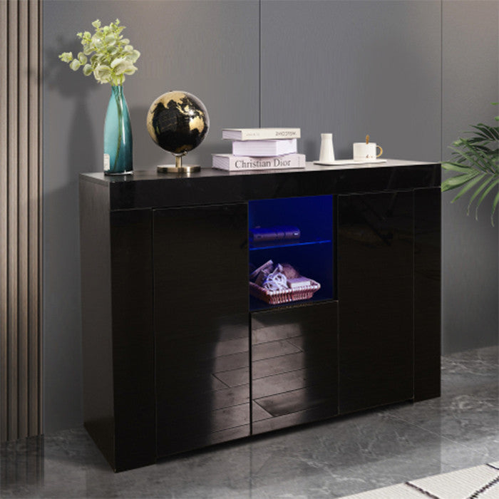 Kitchen Sideboard Cupboard Black High Gloss Dining Room Buffet Storage Cabinet
