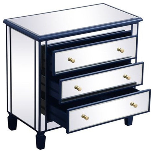 Elegant MF6-1019BL 33"Mirrored 3 Drawer Chest, Blue