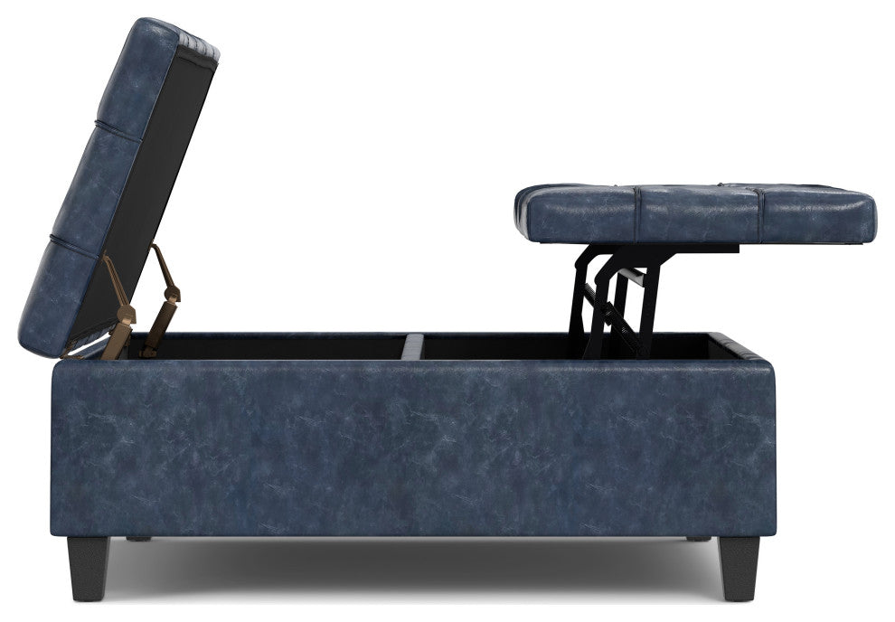 Harrison Large Square Coffee Table Storage Ottoman, Denim Blue