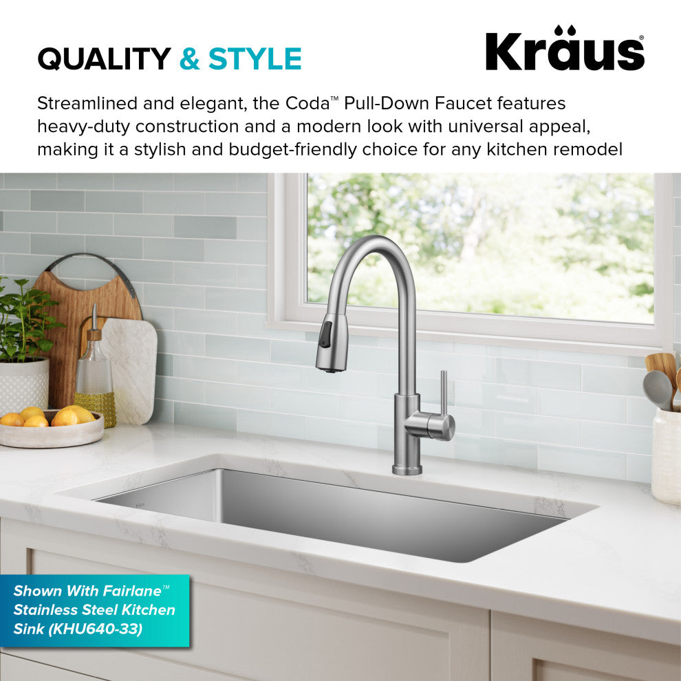 KRAUS Coda 2-Function 1-Handle Pull Down Kitchen Faucet Spot Free St Steel