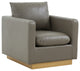 LeisureMod NS32GR-L Nervo Grey Leather Accent Armchair With Gold Frame