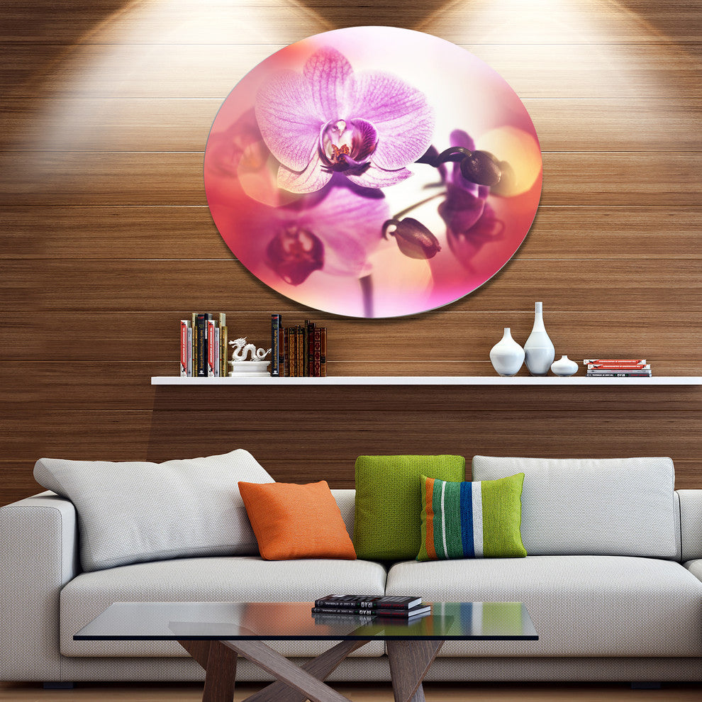 Beautiful Pink Orchid Flowers, Flower Round Metal Wall Art, 11"