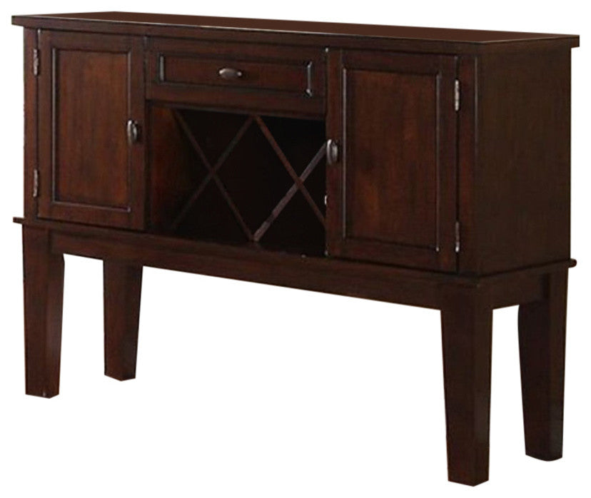 Benzara BM171389 Contemporary Two Door Drawer Server With Wine Holders, Brown