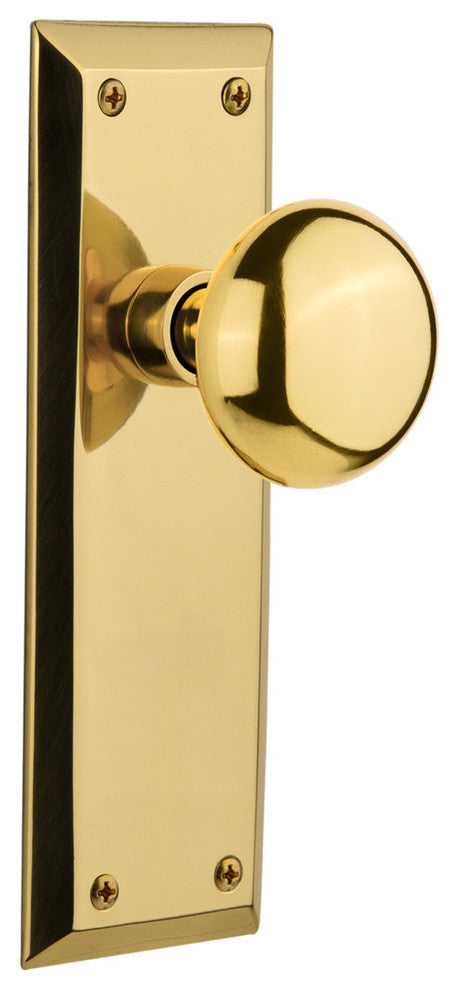 New York Plate Privacy New York Knob, Polished Brass