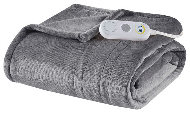 Serta Plush Heated Throw, Dark Grey
