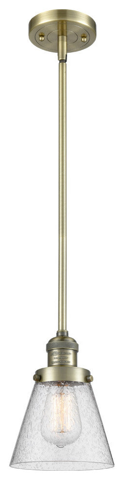 Small Cone 1-Light LED Pendant, Antique Brass, Glass: Seedy