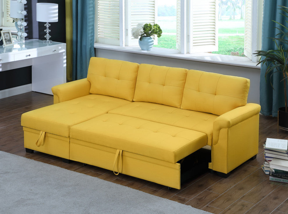 Lucca Linen Reversible Sleeper Sectional Sofa, Yellow