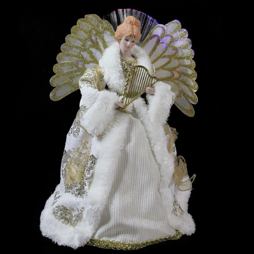 12" Battery-Operated Angel in Gown With Harp Christmas Tree Topper