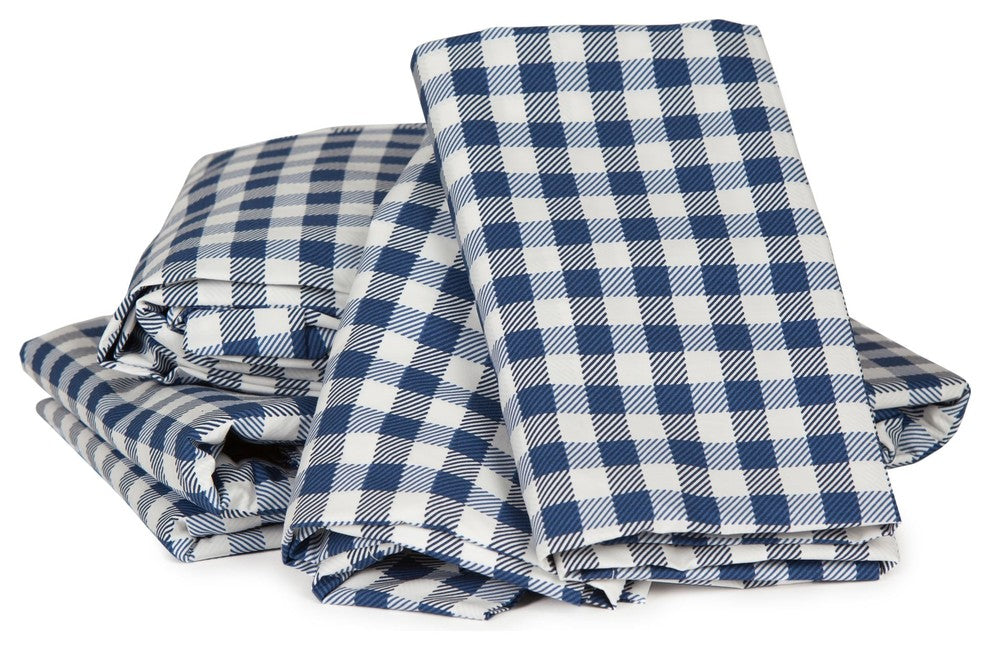 Gingham Plaid Sheet Set, Navy, Full