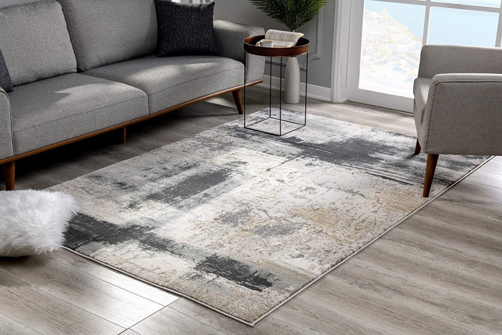 8' X 10' Gray And Ivory Abstract Dhurrie Area Rug