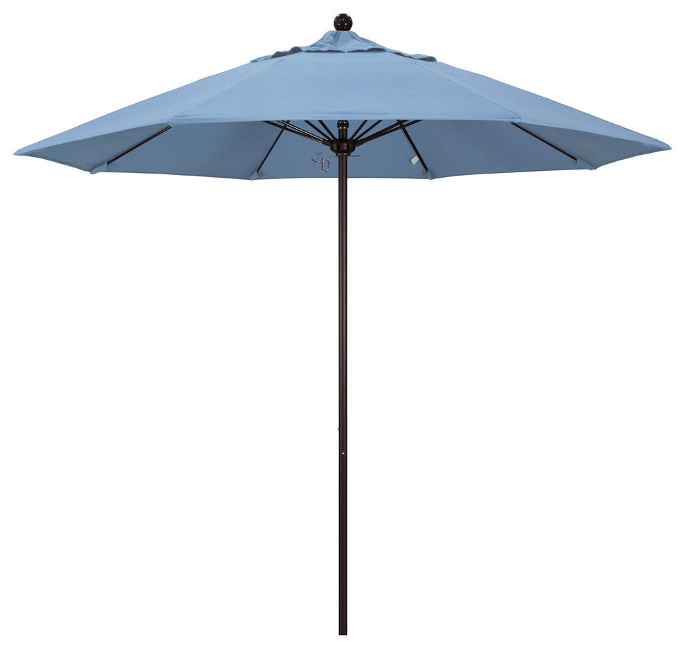 9' Fiberglass Umbrella Pulley Open Bronze, Sunbrella, Air Blue