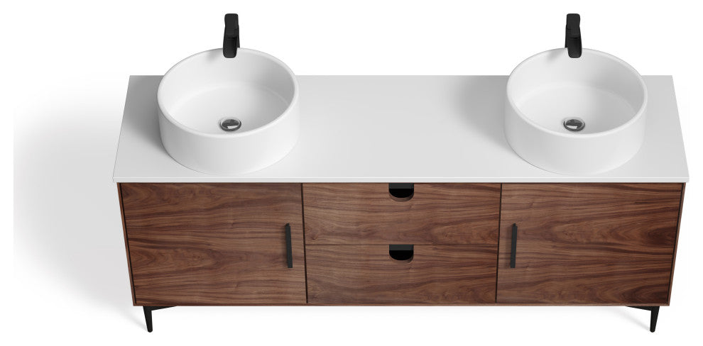 Newton Bath Vanity, Walnut, 72", Double Sink, Freestanding