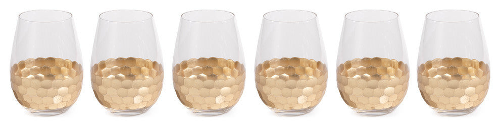 Vittorio Stemless Gold Wine Glasses, Set of 6, Gold