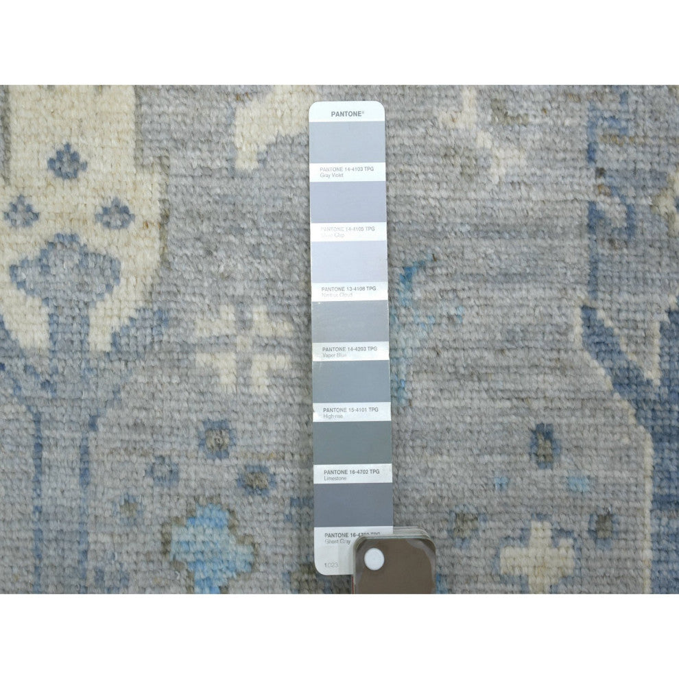 Gray Angora Oushak Willow and Cypress Tree Design Hand Knotted Rug, 8'2"x9'10"