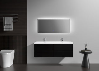 Aurora Wall Mount Vanity, White Acrylic Top, Matte Midnight Black, 60" Double