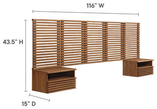 Render Wall Mount Queen Headboard and Modern Nightstands, Walnut